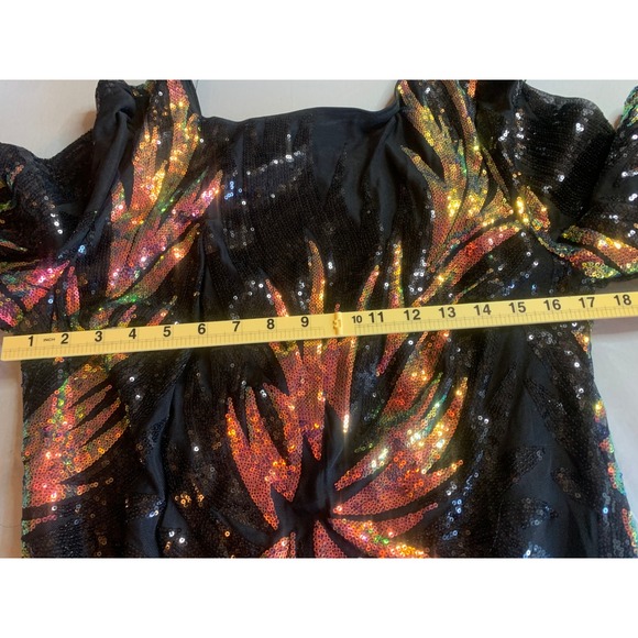 FAERIESTY Women's Black Sequin Long Sleeve Midi Dress 2XL Iridescent Palm Leaf - Picture 4 of 7
